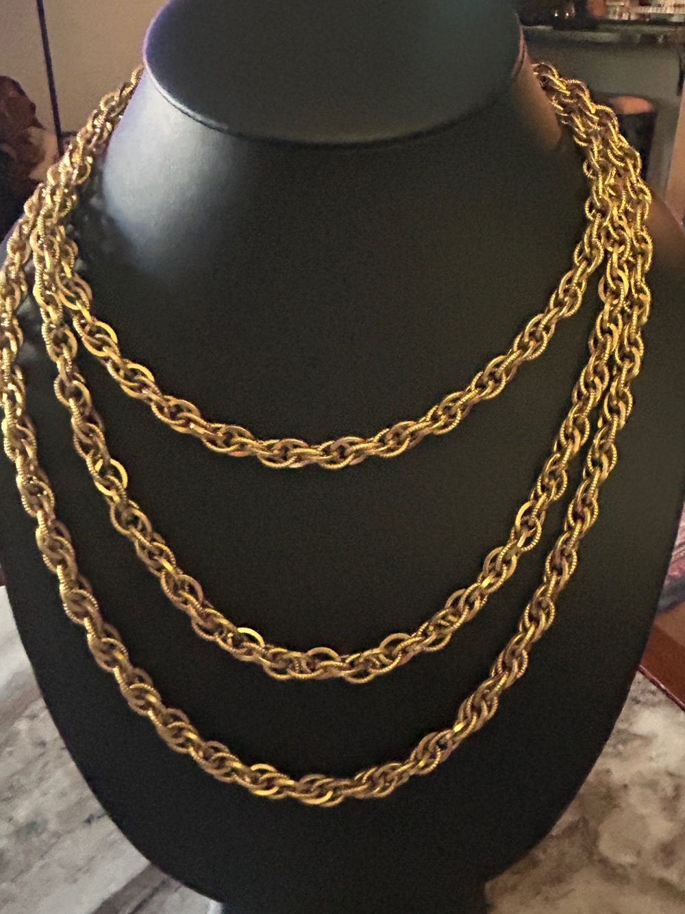 Vintage Napier 60” yellow gold tone rope chain necklace Authentic Signed